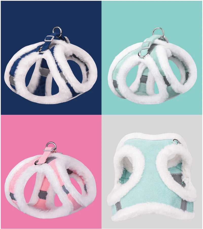 Thicken Fur Puppy Dog Harness and Leash Set for Small Dogs Winter Warm Pet Cat Harnesses Bichon Lead Chain mascotas Accessories