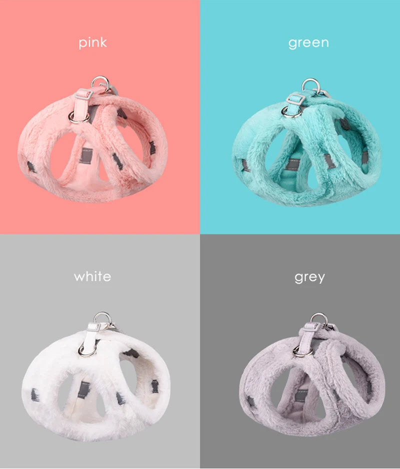 Thicken Fur Puppy Dog Harness and Leash Set for Small Dogs Winter Warm Pet Cat Harnesses Bichon Lead Chain mascotas Accessories