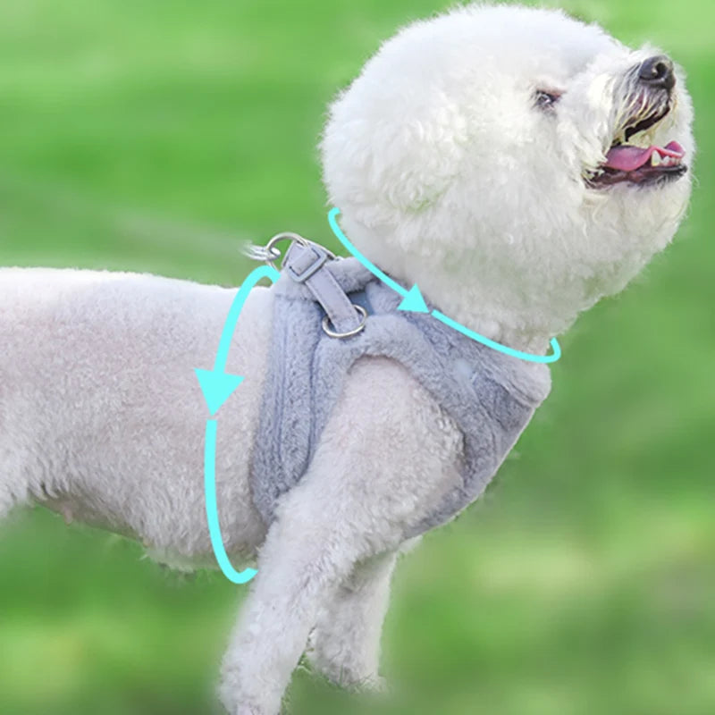 Thicken Fur Puppy Dog Harness and Leash Set for Small Dogs Winter Warm Pet Cat Harnesses Bichon Lead Chain mascotas Accessories
