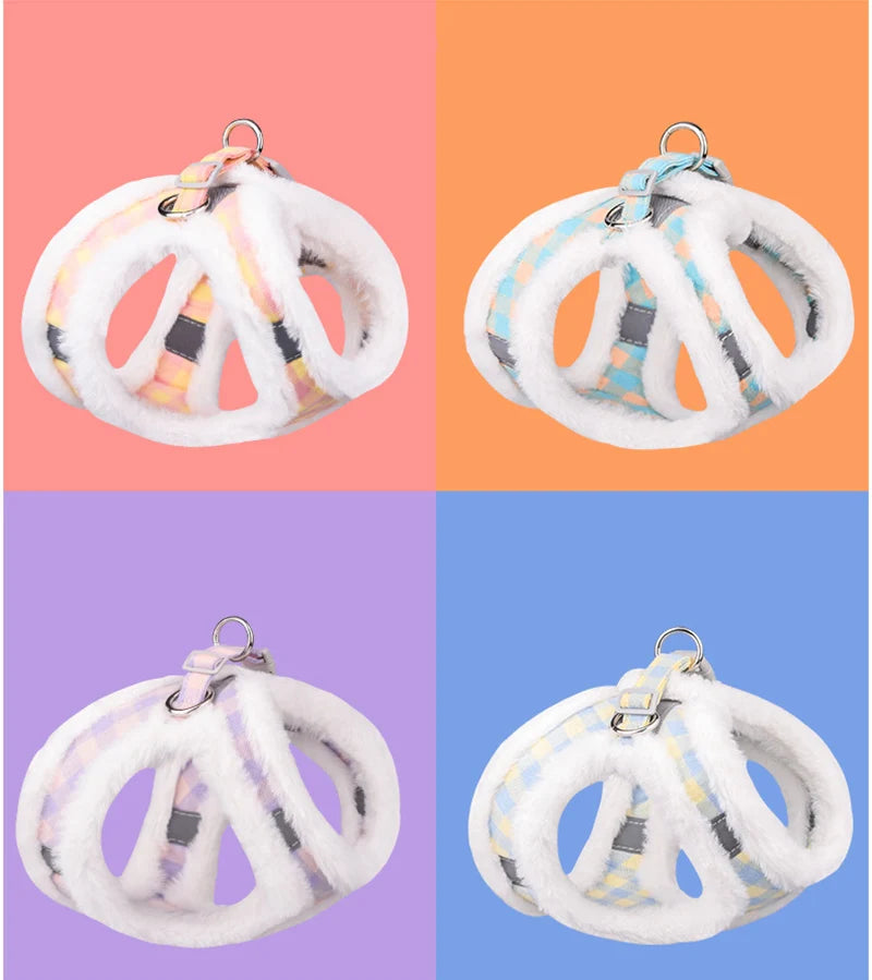 Thicken Fur Puppy Dog Harness and Leash Set for Small Dogs Winter Warm Pet Cat Harnesses Bichon Lead Chain mascotas Accessories