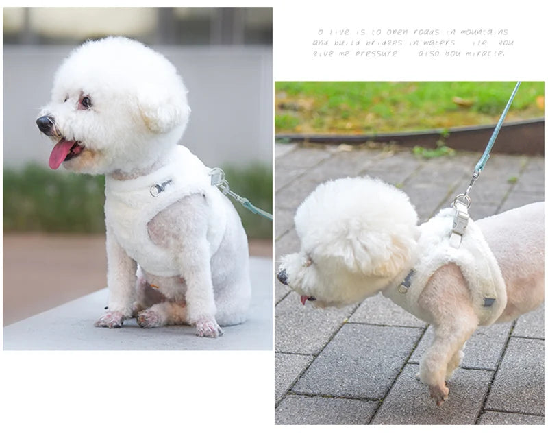 Thicken Fur Puppy Dog Harness and Leash Set for Small Dogs Winter Warm Pet Cat Harnesses Bichon Lead Chain mascotas Accessories