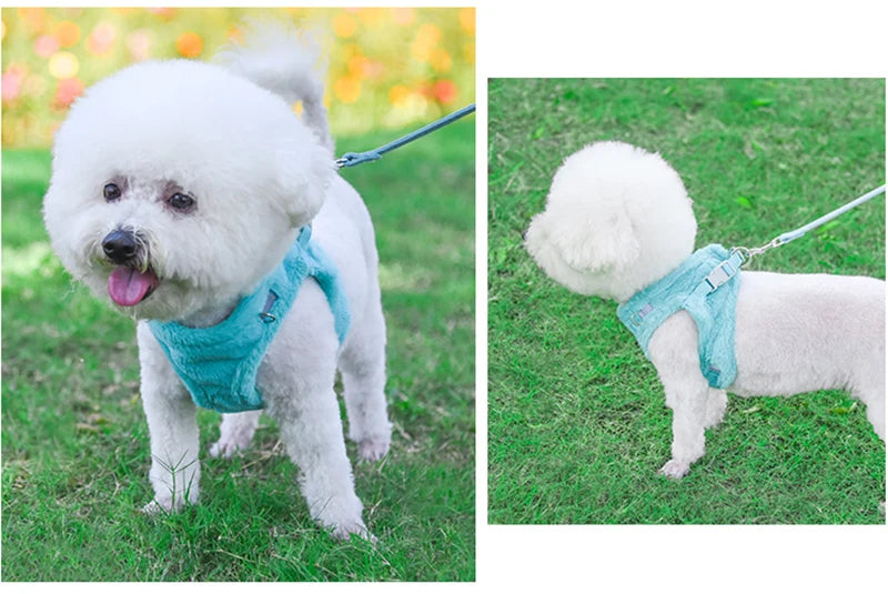 Thicken Fur Puppy Dog Harness and Leash Set for Small Dogs Winter Warm Pet Cat Harnesses Bichon Lead Chain mascotas Accessories