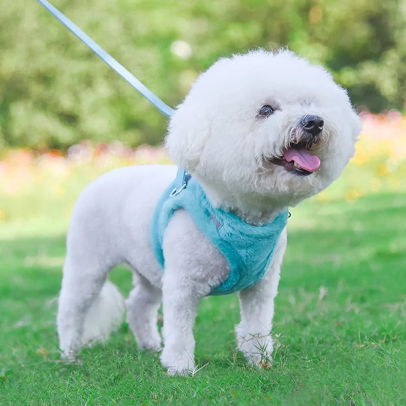 Thicken Fur Puppy Dog Harness and Leash Set for Small Dogs Winter Warm Pet Cat Harnesses Bichon Lead Chain mascotas Accessories