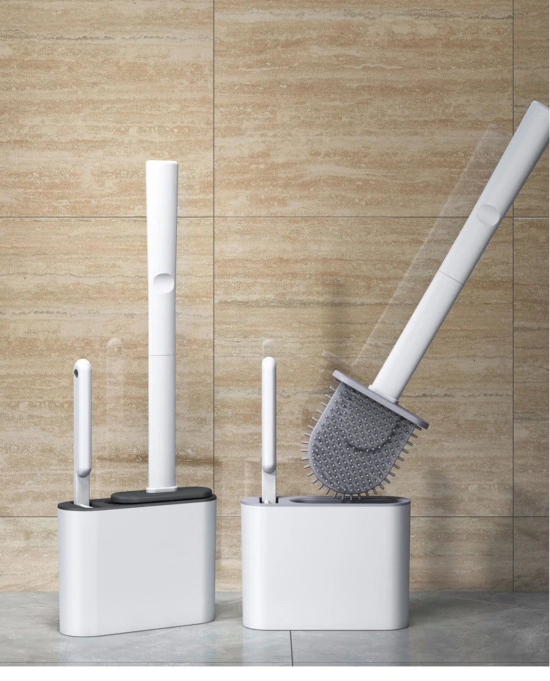 Wall Hanging Toilet Cleaning WC Brush Holder Long Handled Silicone Water Proof Quick Drying Soft Bristles Bathroom Accessories