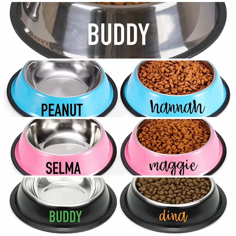 Personalized Custom Name Dog Cat Pet Water Food Bowl Pet Gift Non Slip Rubber Grip Stainless Steel Colored