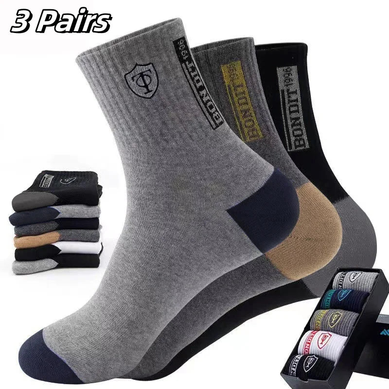 5Pairs Breathable Cotton Sports Stockings Men Bamboo Fiber Autumn and Winter Men Socks Sweat Absorption Deodorant Business Sox