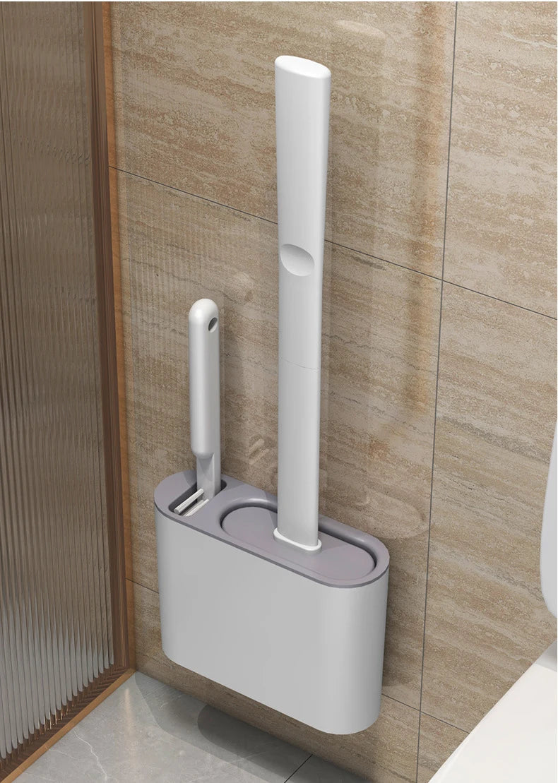 Wall Hanging Toilet Cleaning WC Brush Holder Long Handled Silicone Water Proof Quick Drying Soft Bristles Bathroom Accessories