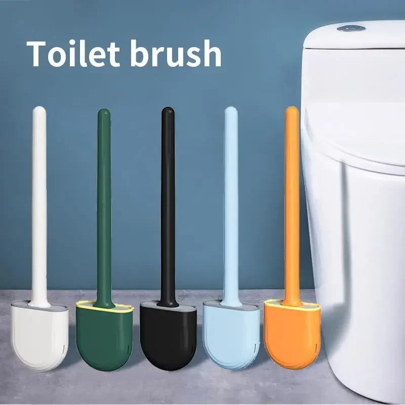 Wall Hanging Toilet Cleaning WC Brush Holder Long Handled Silicone Water Proof Quick Drying Soft Bristles Bathroom Accessories