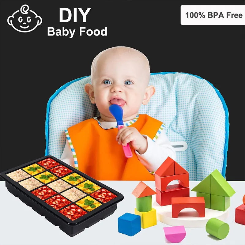 6/15 Grid Big Square Ice Cube Trays Flexible Silicone Ice Cube Molds with Lid Stackable Ice Cube Maker for Freezer Containers