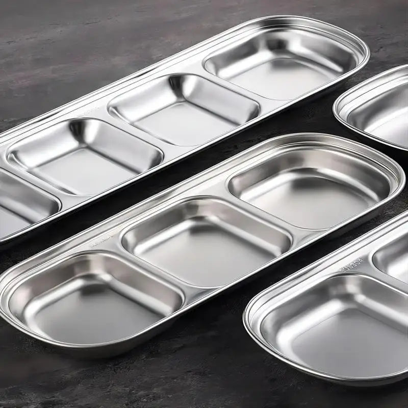 304 Stainless Steel 3-compartment Dip Tray Seasoning Sauce Seasoning Tray BBQ Restaurant Cutlery
