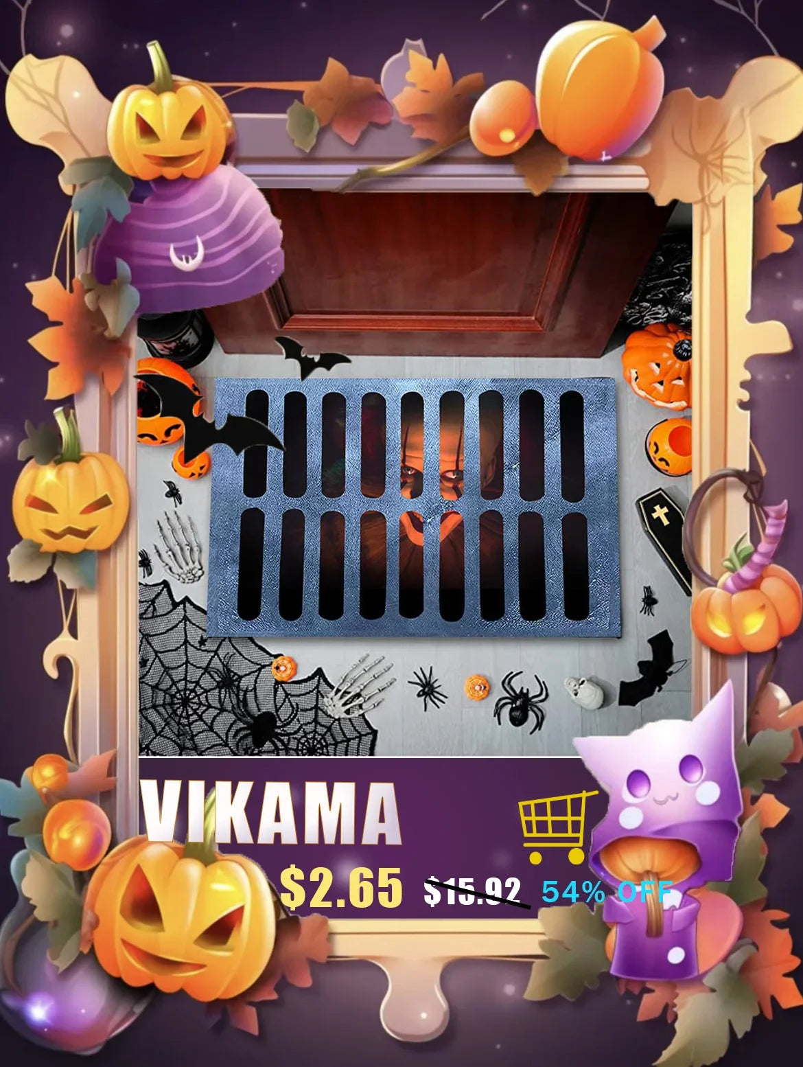 VIKAMA Black Spider Web Halloween Rug Bathroom Halloween Decorative Rug Bath Mat Faux Cashmere Doormat Living Room