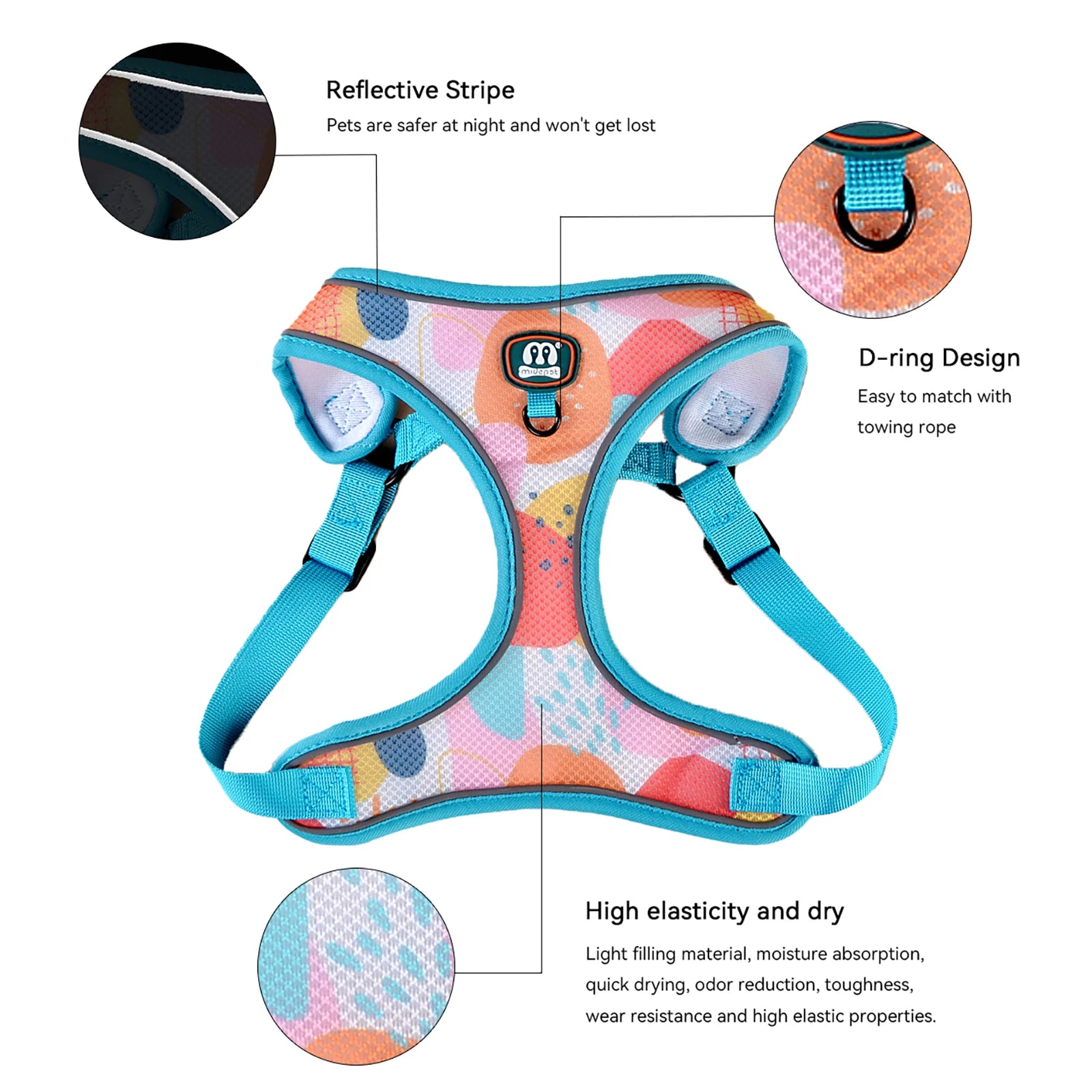 3Pcs/Set Cute Print Adjustable Luxury Design Pet Harness&Leashes&Poop Bag Holder For The Cat And Dog Walking