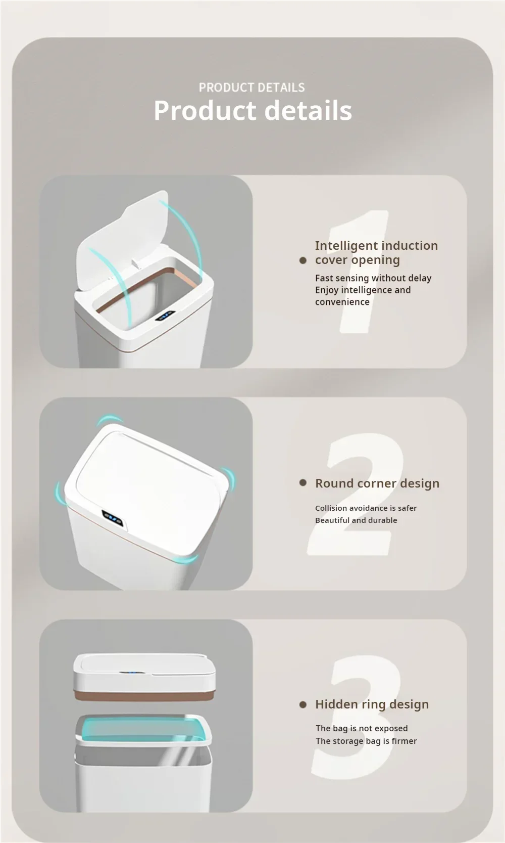 Automatic bagging electronic trash can white non-contact narrow smart sensor trash can smart home 15L smart bathroom trash can