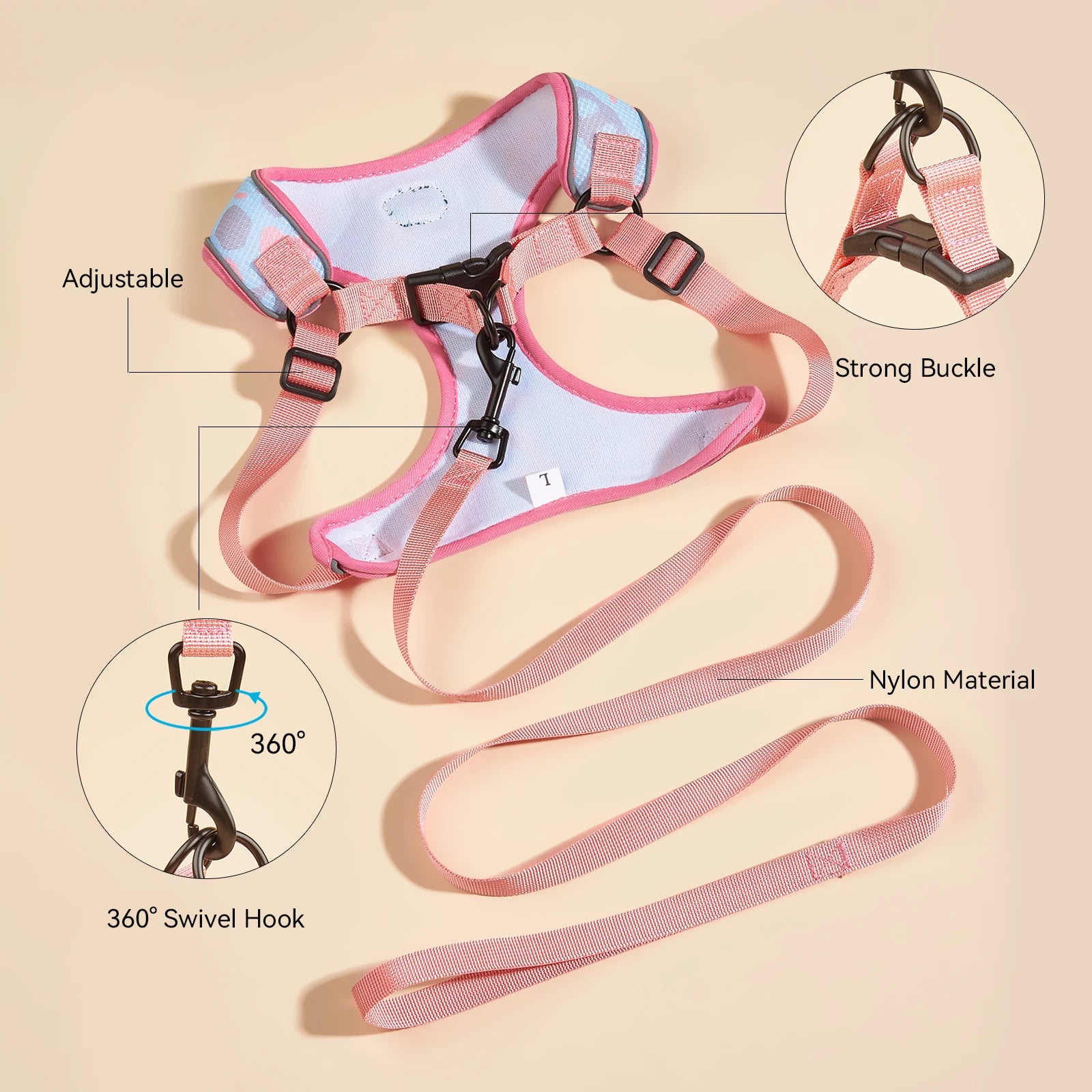 3Pcs/Set Cute Print Adjustable Luxury Design Pet Harness&Leashes&Poop Bag Holder For The Cat And Dog Walking