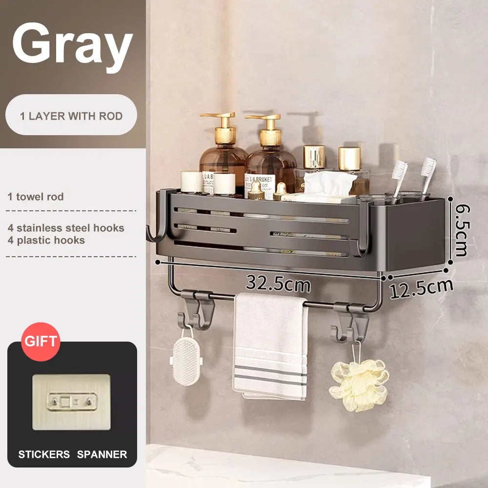 Bathroom Corner Shelf with Plastic Hook Towel Bar