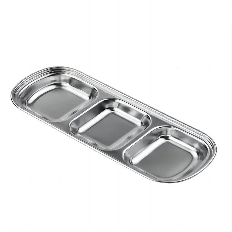 304 Stainless Steel 3-compartment Dip Tray Seasoning Sauce Seasoning Tray BBQ Restaurant Cutlery