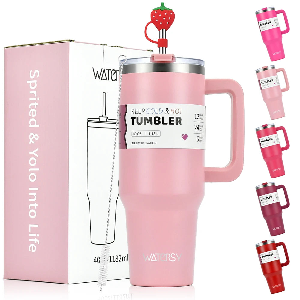 Watersy 30oz/40oz Tumbler with Handle and Straw Stainless Steel Thermal Bottle Double 304 Vacuum Insulated Gifts Cup