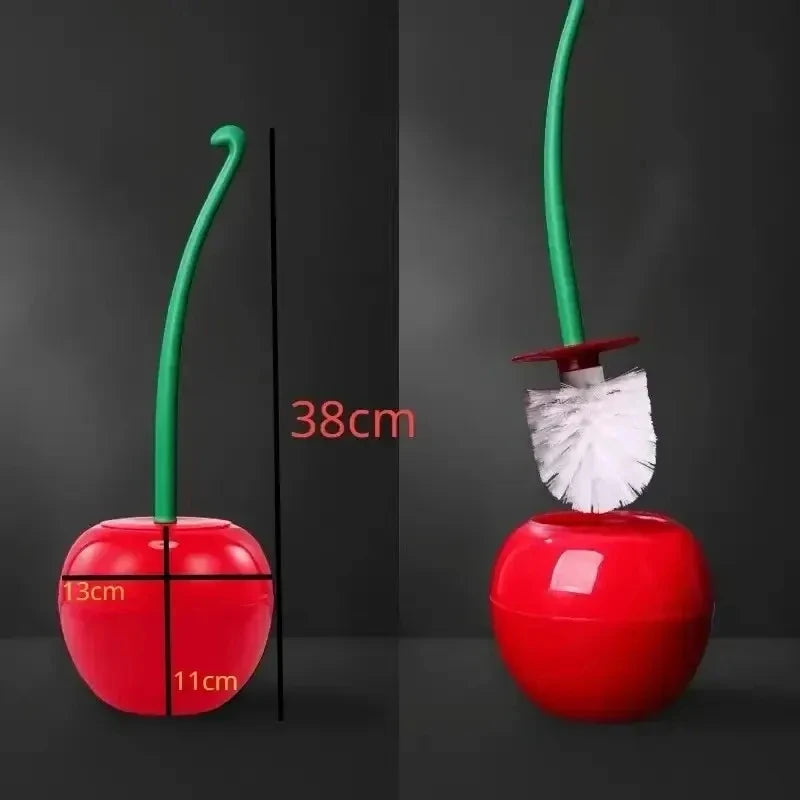 1pc Lovely Cherry Shape Lavatory Toilet Brush Red Toilet Brush Creative  Holder Set Toilet Holder Bathroom Accessories