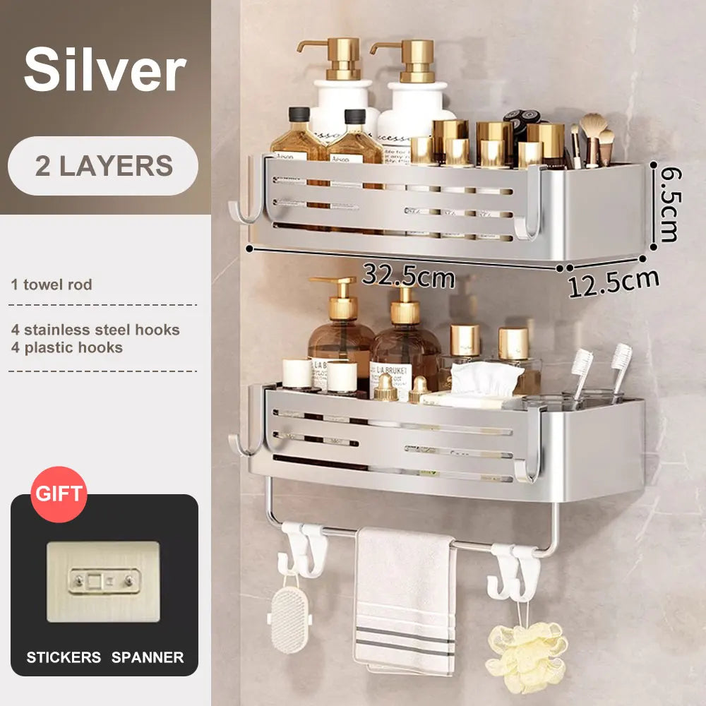 Bathroom Corner Shelf with Plastic Hook Towel Bar