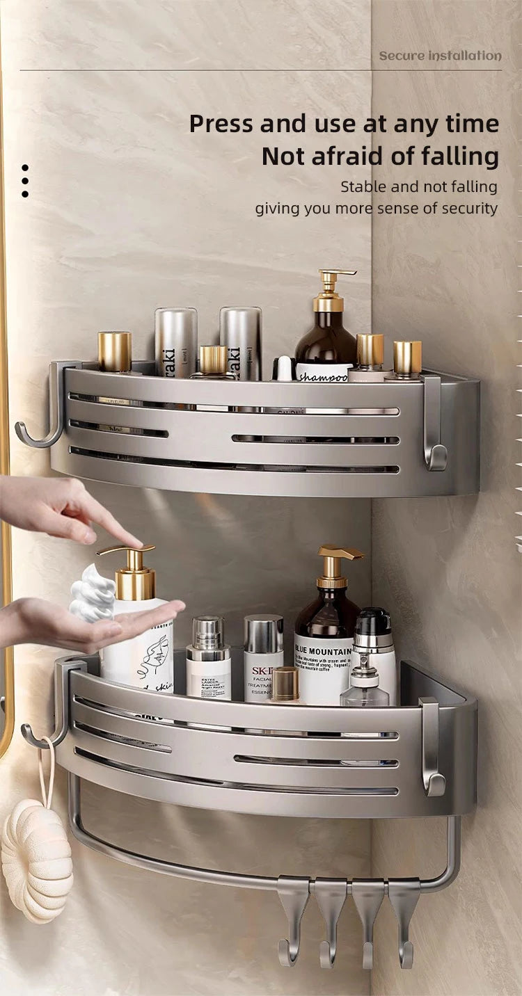 Bathroom Corner Shelf with Plastic Hook Towel Bar