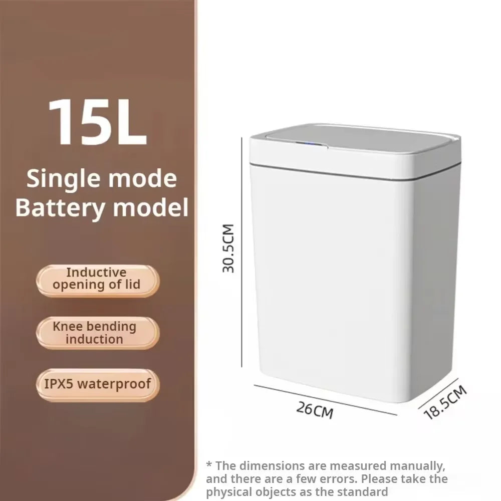 Automatic bagging electronic trash can white non-contact narrow smart sensor trash can smart home 15L smart bathroom trash can