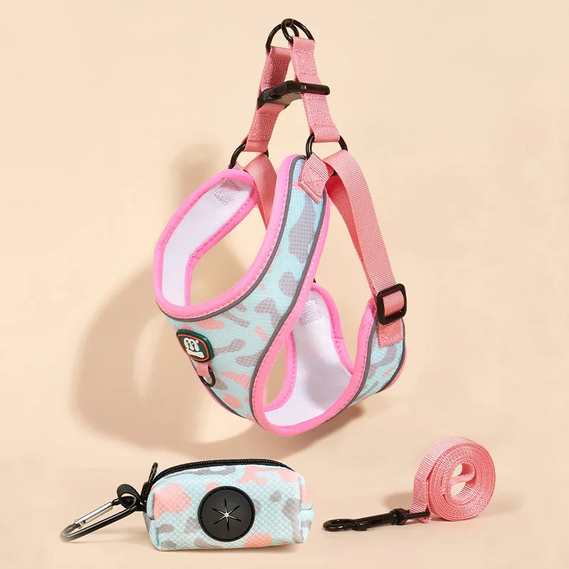 3Pcs/Set Cute Print Adjustable Luxury Design Pet Harness&Leashes&Poop Bag Holder For The Cat And Dog Walking