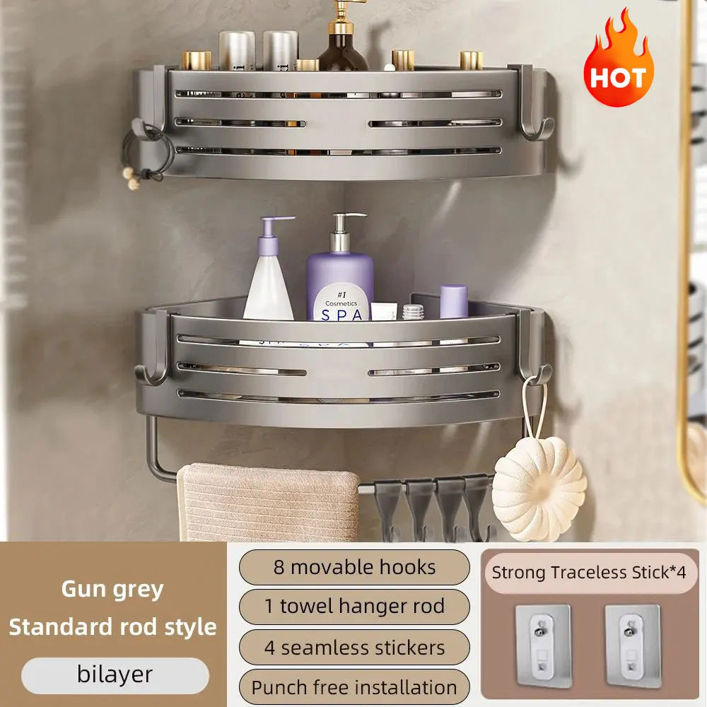 Bathroom Corner Shelf with Plastic Hook Towel Bar