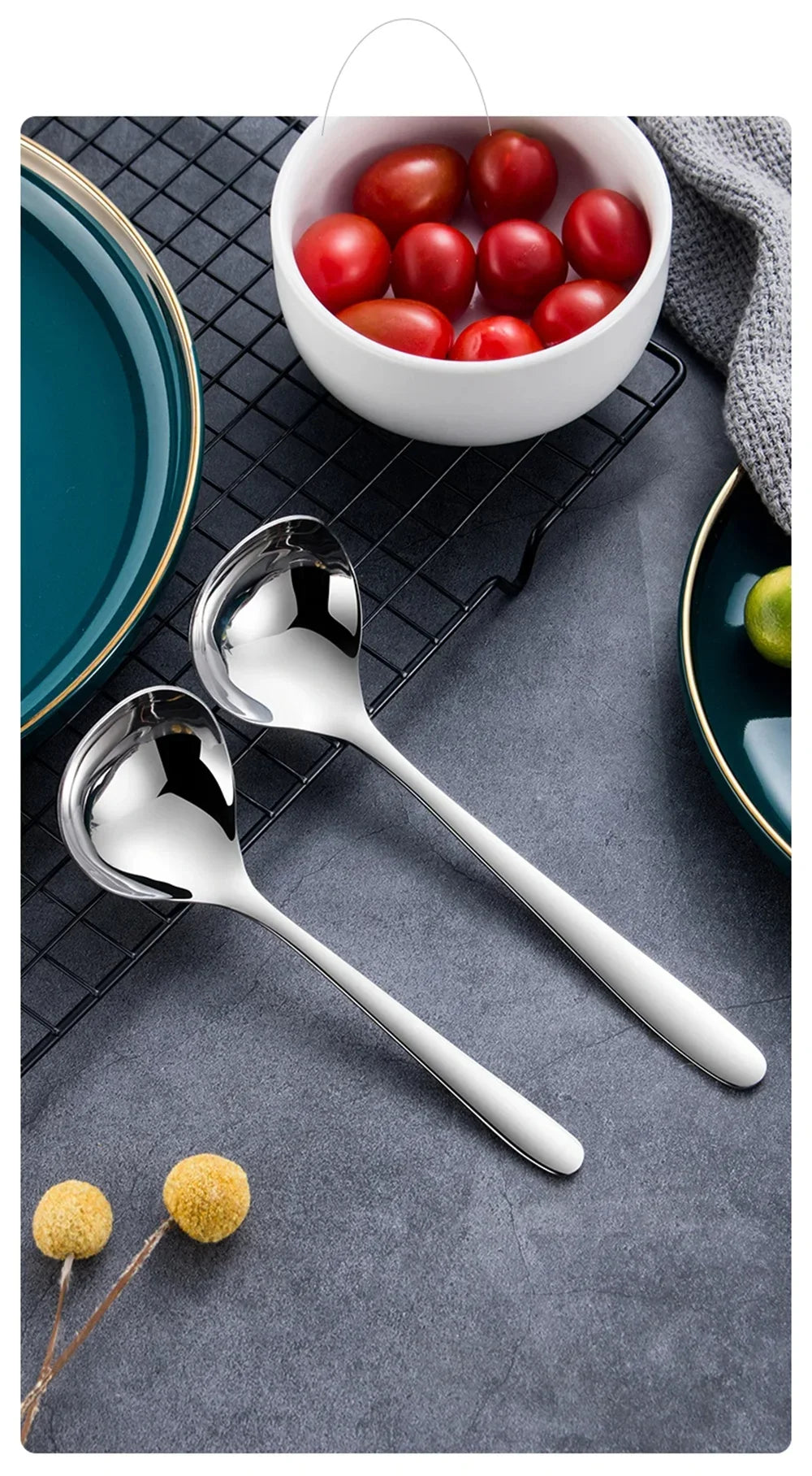 1pc 304 Stainless Steel Spoon Soup Spoon Rice Spoon LongHandle Tableware Set Kitchen Utensils