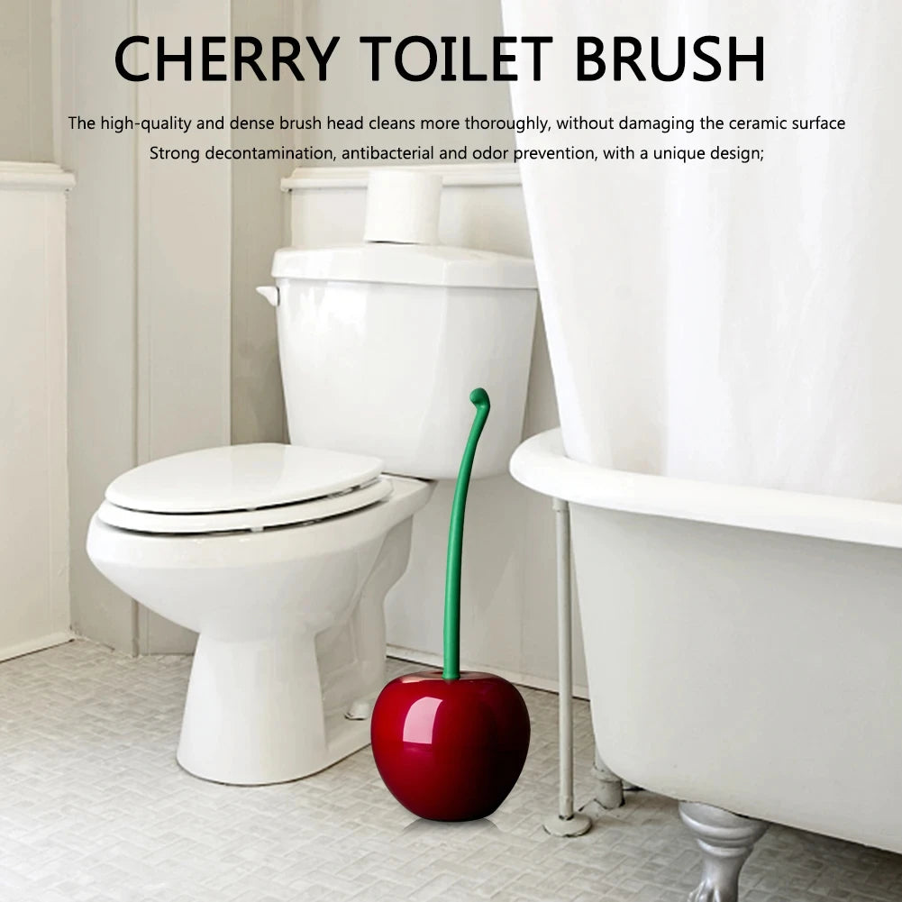 1pc Lovely Cherry Shape Lavatory Toilet Brush Red Toilet Brush Creative  Holder Set Toilet Holder Bathroom Accessories