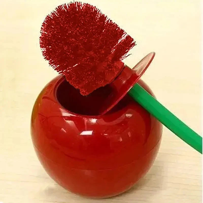 1pc Lovely Cherry Shape Lavatory Toilet Brush Red Toilet Brush Creative  Holder Set Toilet Holder Bathroom Accessories