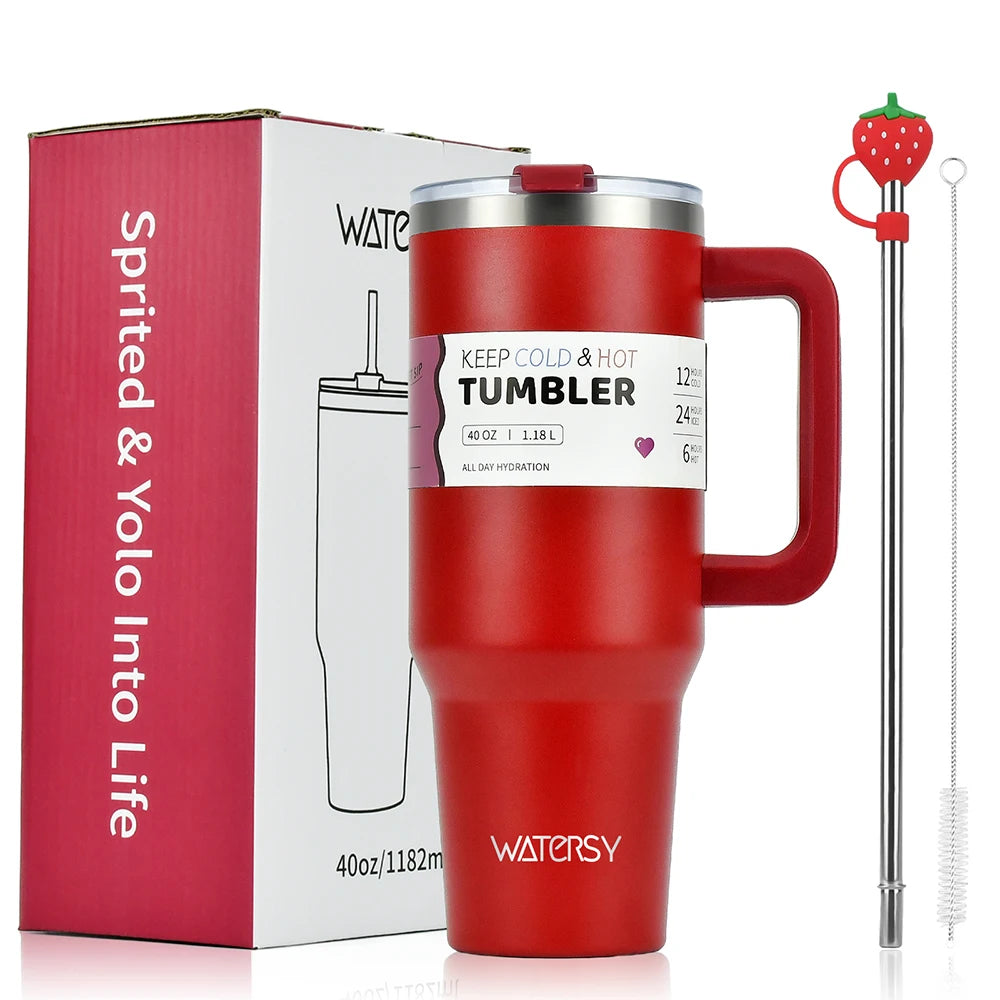 Watersy 30oz/40oz Tumbler with Handle and Straw Stainless Steel Thermal Bottle Double 304 Vacuum Insulated Gifts Cup
