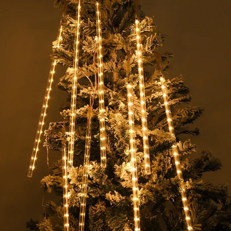Solar Meteor Shower LED String Lights Holiday Lighting Outdoor Decor Garden Party Christmas Decorations Rain Drop Falling 2024