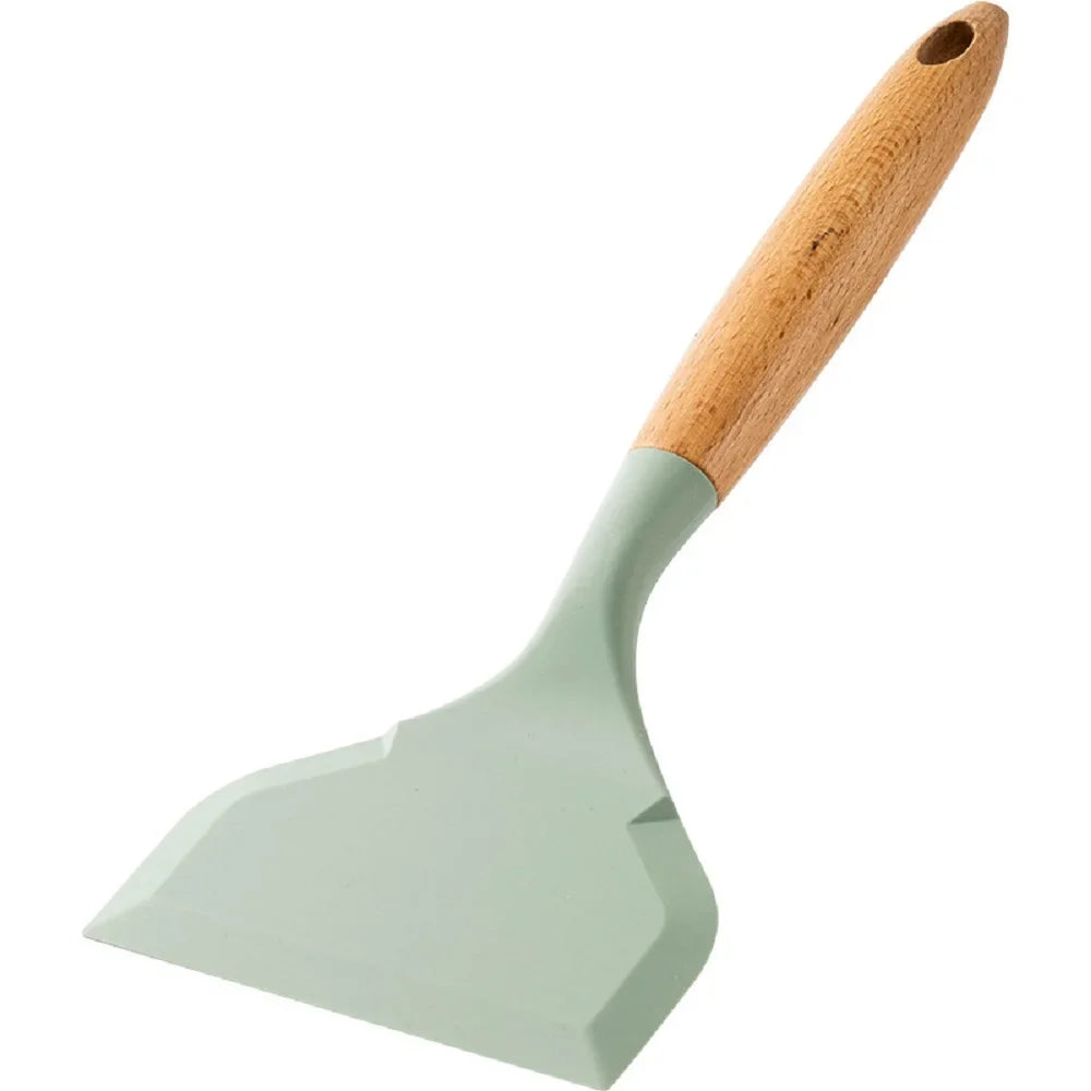 Silicone spatula with wooden handle non-stick pan silicone wide mouth high temperature resistant kitchen silicone frying spatula
