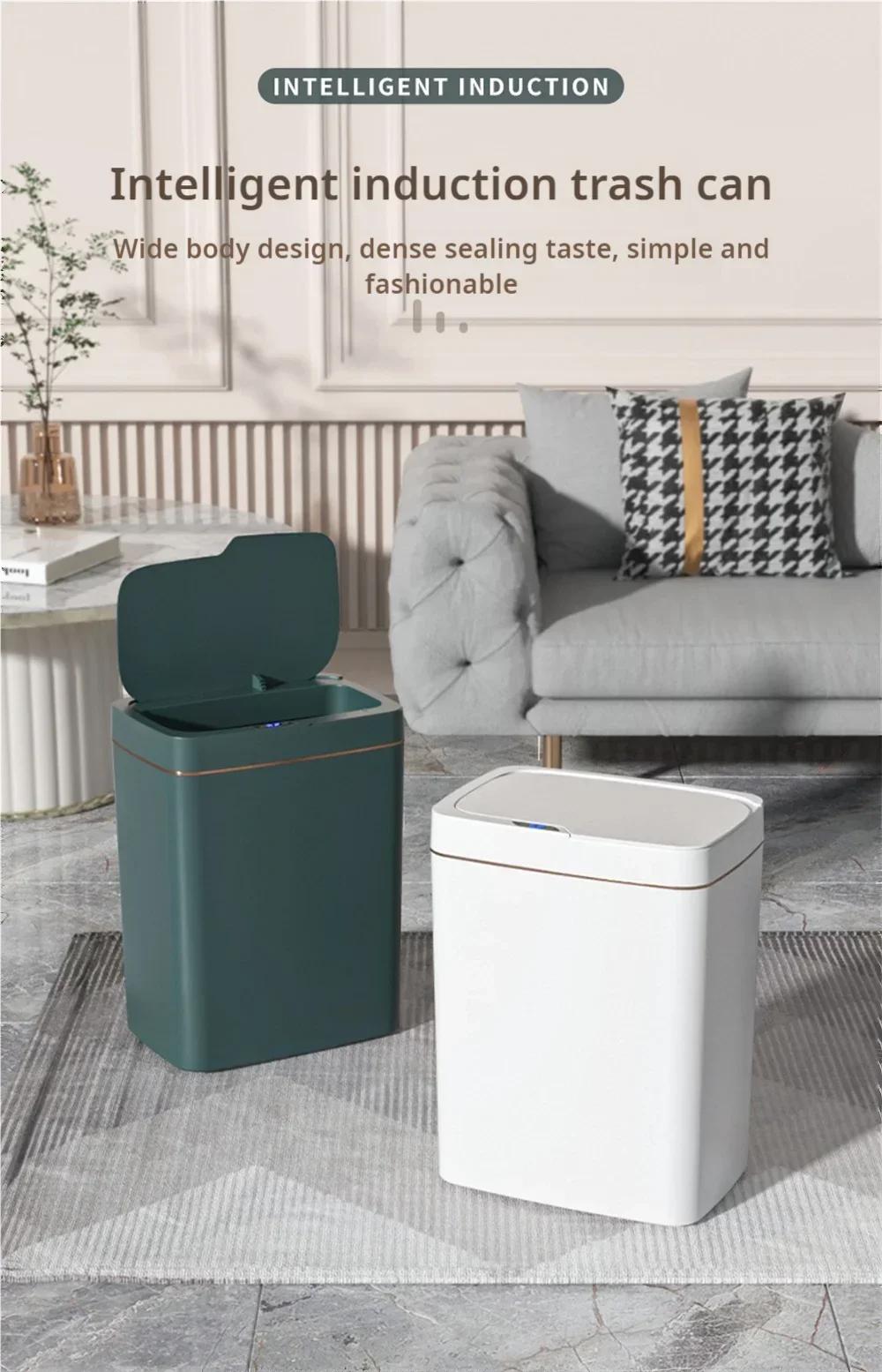 Automatic bagging electronic trash can white non-contact narrow smart sensor trash can smart home 15L smart bathroom trash can