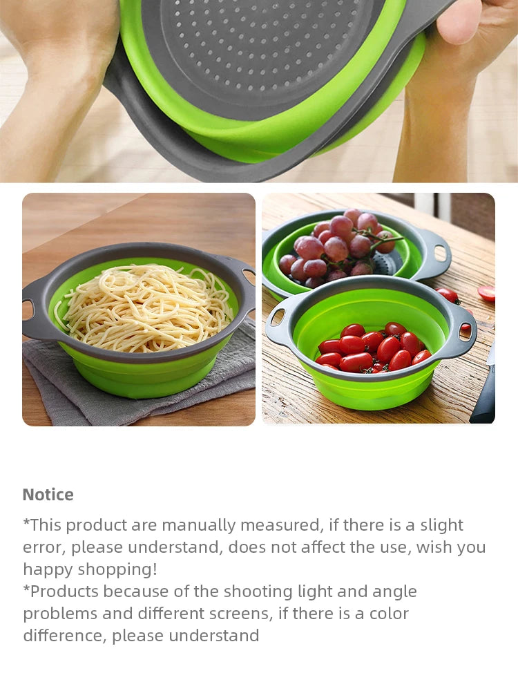 Folding Silicone Drain Basket Fruit Vegetable Washing Basket Foldable Strainer Colander Collapsible Drainer