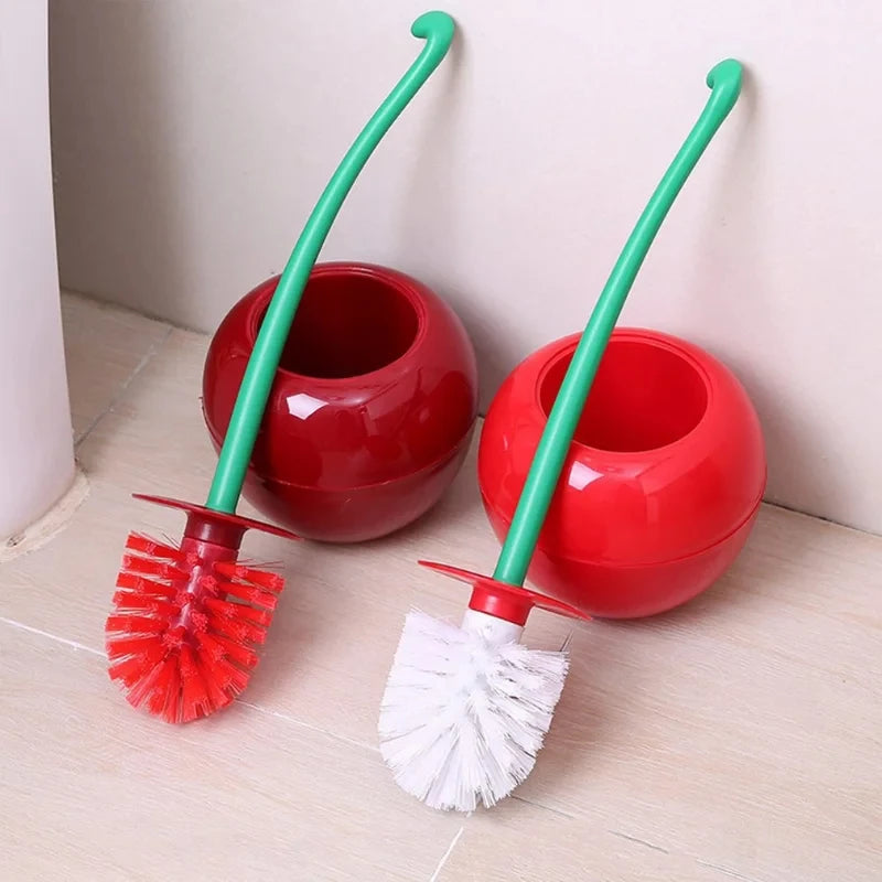 1pc Lovely Cherry Shape Lavatory Toilet Brush Red Toilet Brush Creative  Holder Set Toilet Holder Bathroom Accessories