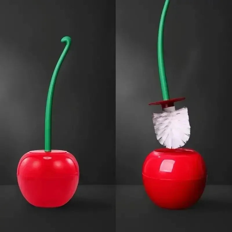 1pc Lovely Cherry Shape Lavatory Toilet Brush Red Toilet Brush Creative  Holder Set Toilet Holder Bathroom Accessories
