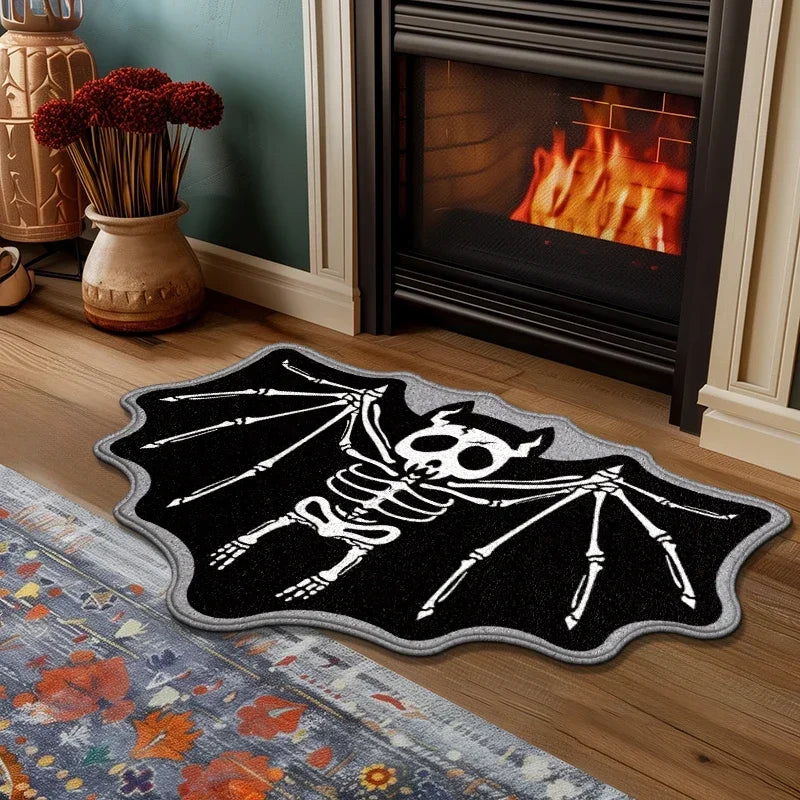VIKAMA Black Spider Web Halloween Rug Bathroom Halloween Decorative Rug Bath Mat Faux Cashmere Doormat Living Room