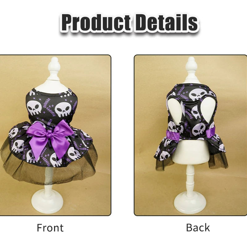 Halloween Dog Clothes  Funny Pet Dress Pumpkin Print Dress Chihuahua Yorkie Bow Mesh Dress Pet Party Clothing Cat Dog Costume