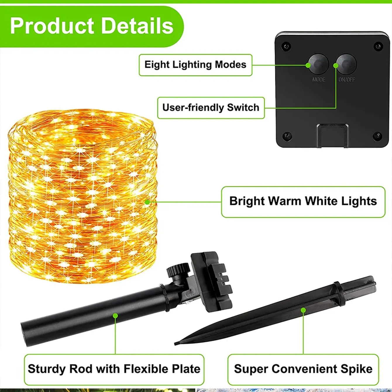 300LED Solar String Lights Solar Outdoor Lights 8 Lighting Modes Waterproof Fairy Lights for Tree Garden Patio Copper Wire Light
