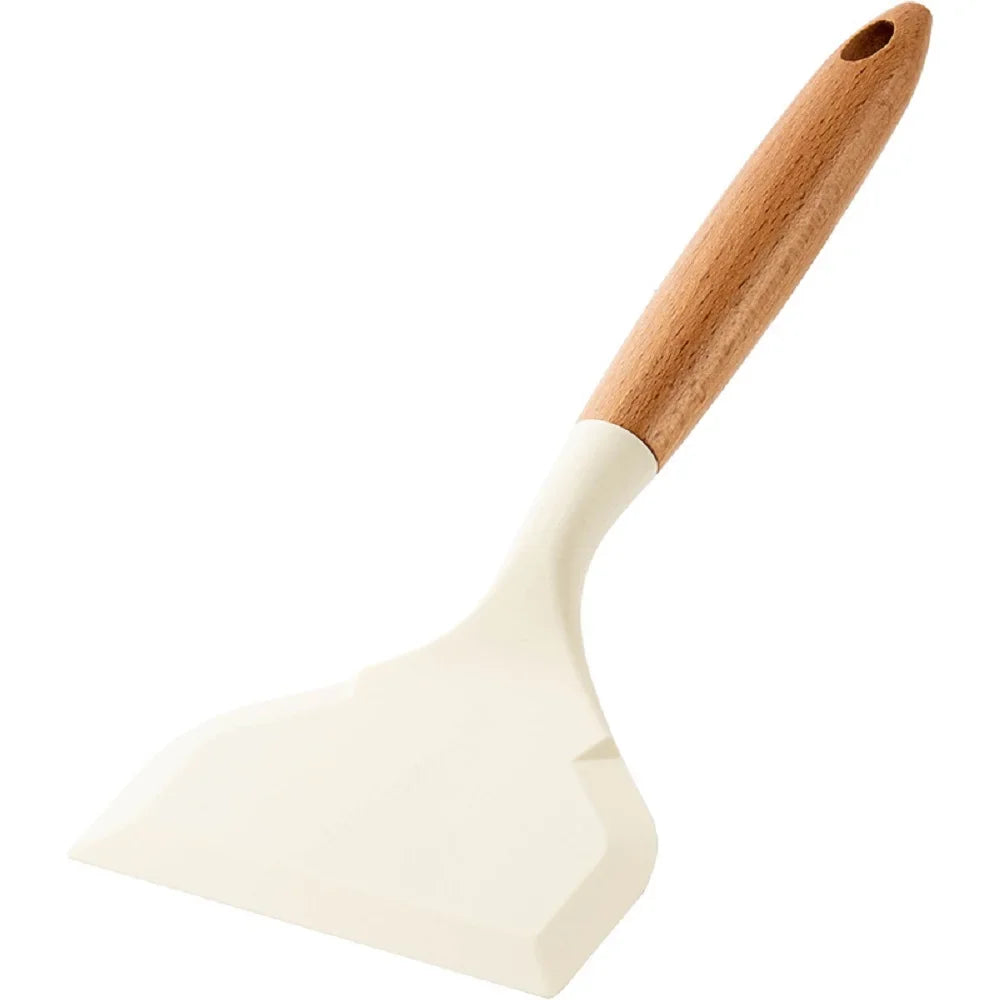 Silicone spatula with wooden handle non-stick pan silicone wide mouth high temperature resistant kitchen silicone frying spatula