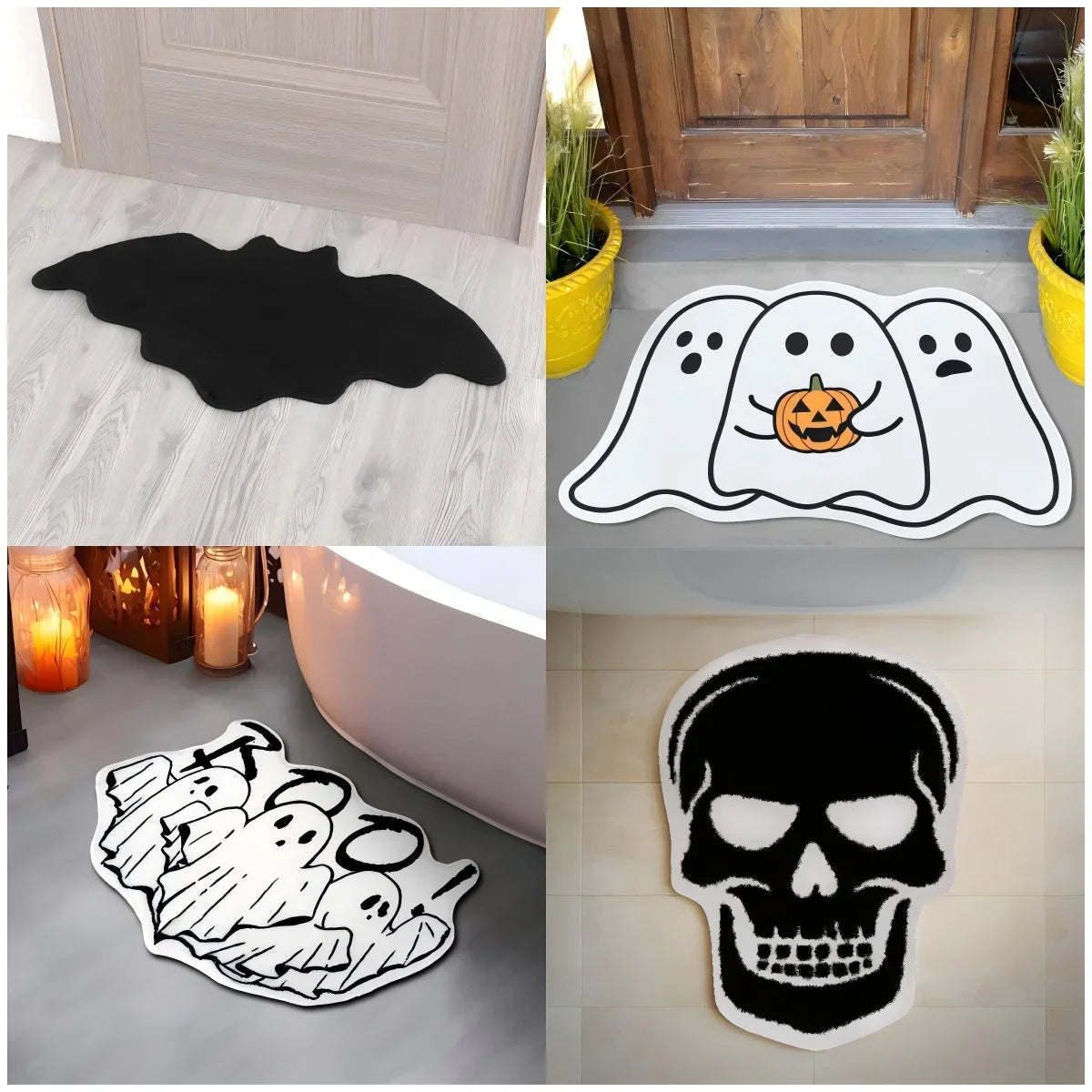 VIKAMA Black Spider Web Halloween Rug Bathroom Halloween Decorative Rug Bath Mat Faux Cashmere Doormat Living Room