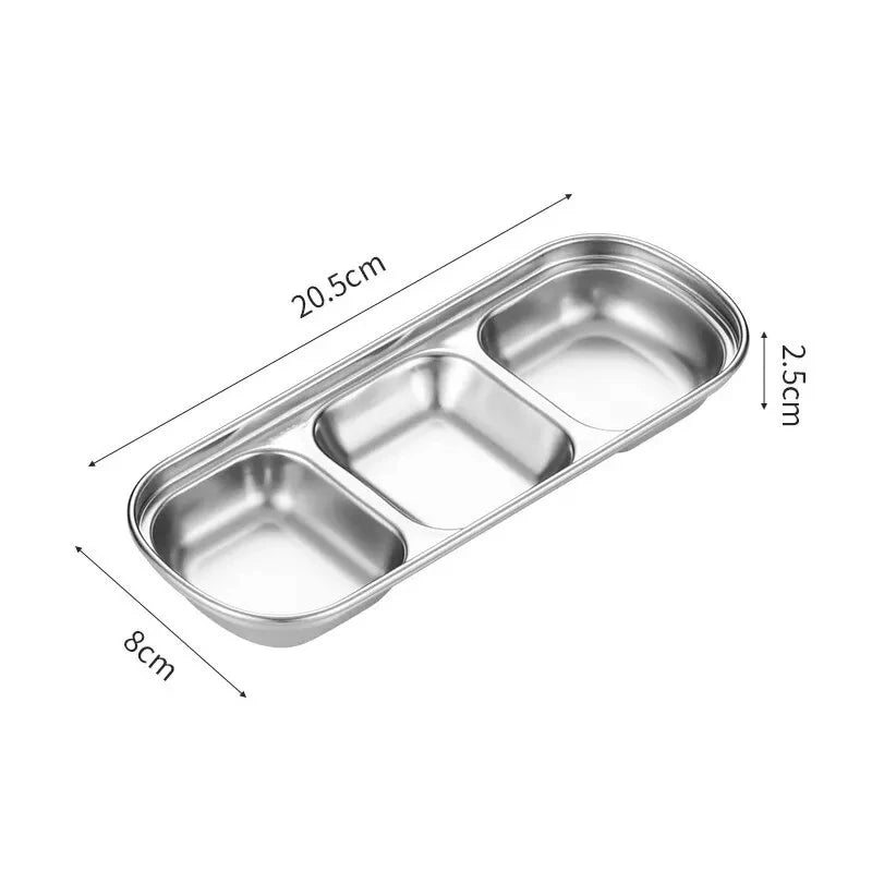 304 Stainless Steel 3-compartment Dip Tray Seasoning Sauce Seasoning Tray BBQ Restaurant Cutlery