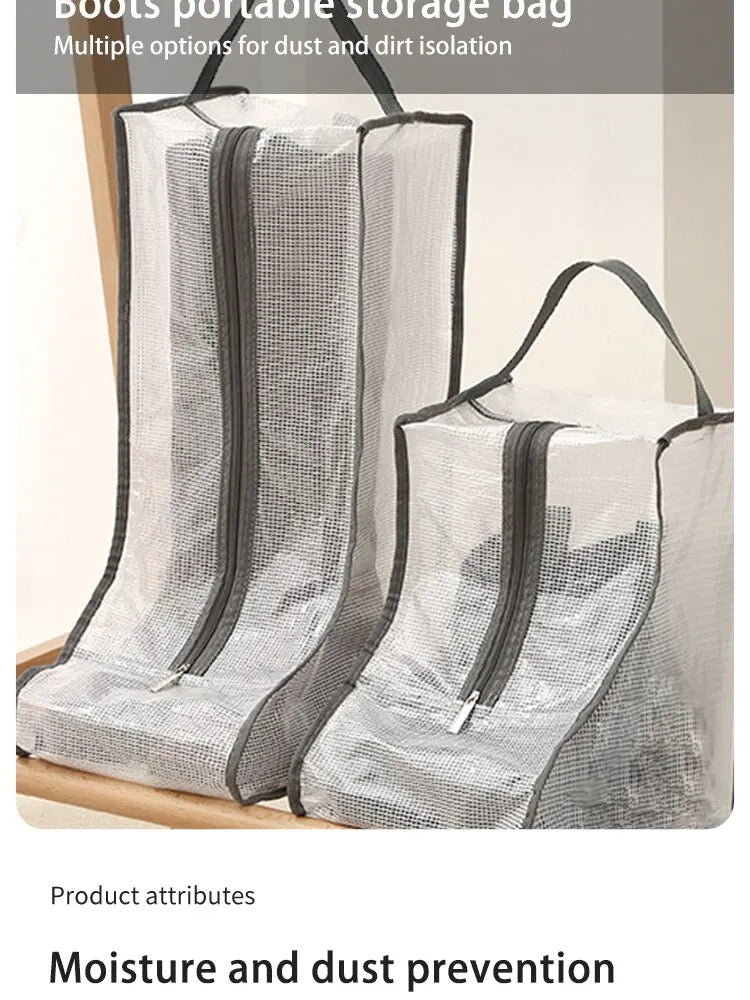 Shoes Dust Cover Mesh Transparent Shoe and Boot Storage Bag with Zipper Portable Travel Dust Organizer Protector Bag