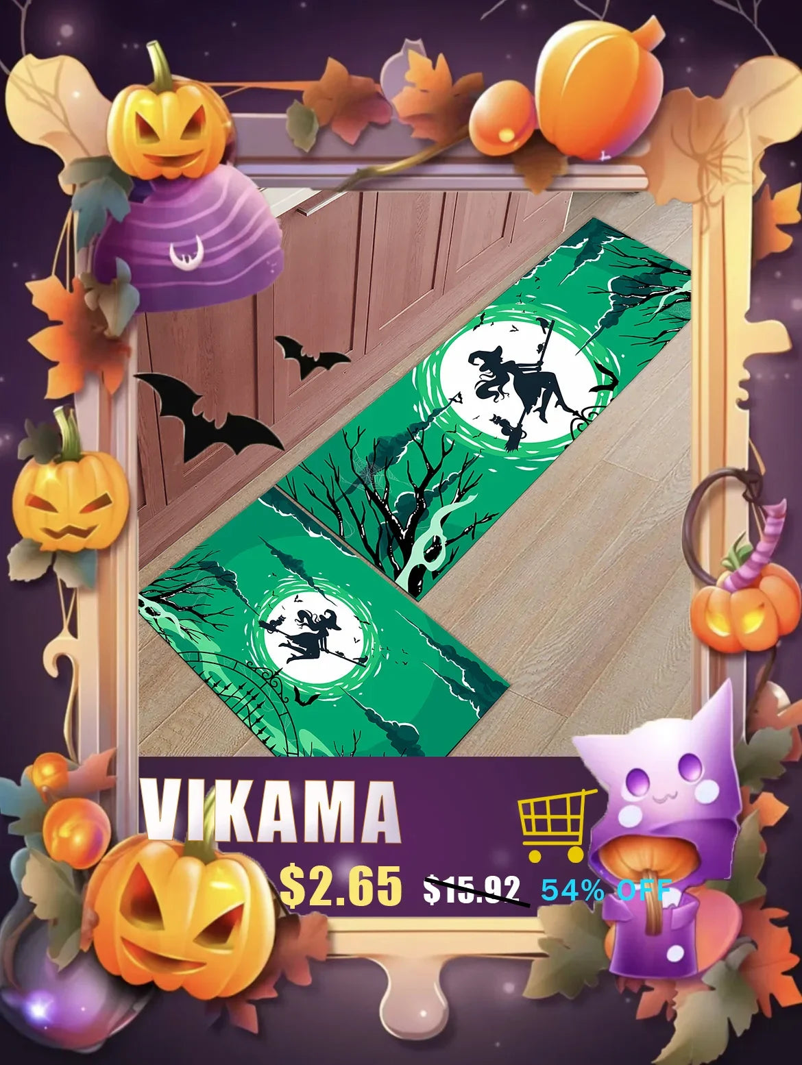 VIKAMA Black Spider Web Halloween Rug Bathroom Halloween Decorative Rug Bath Mat Faux Cashmere Doormat Living Room