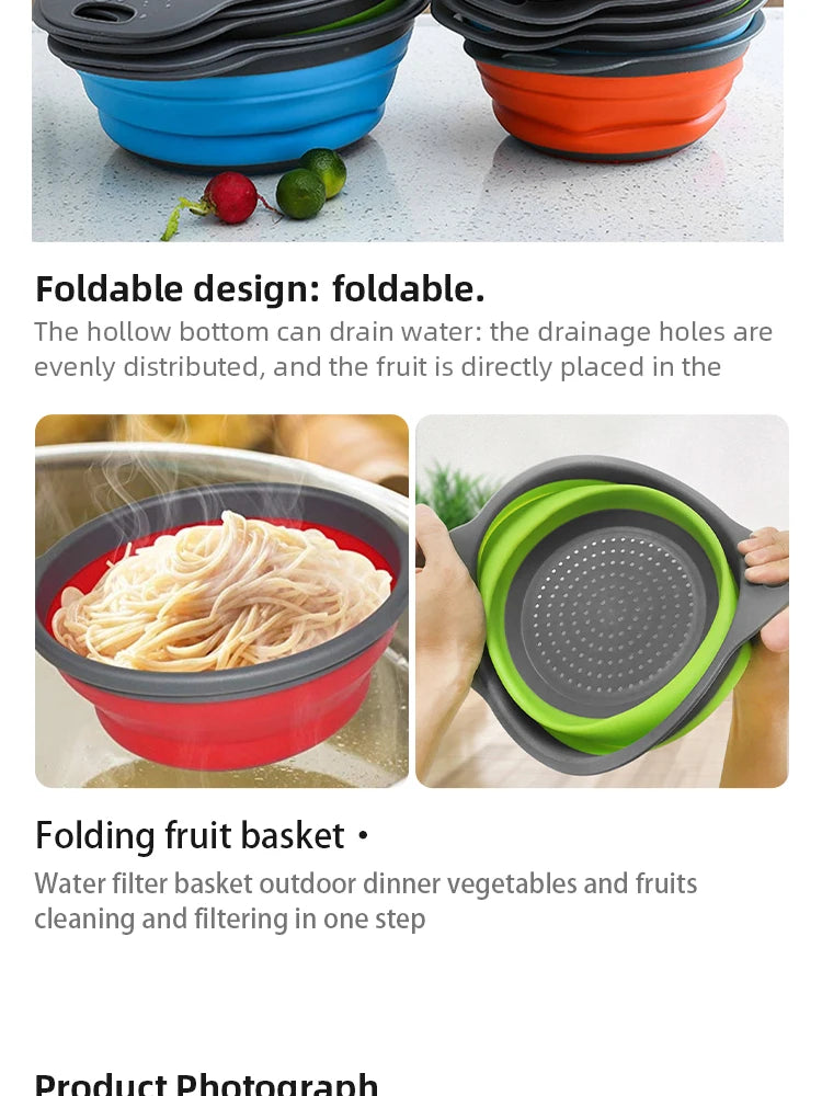 Folding Silicone Drain Basket Fruit Vegetable Washing Basket Foldable Strainer Colander Collapsible Drainer