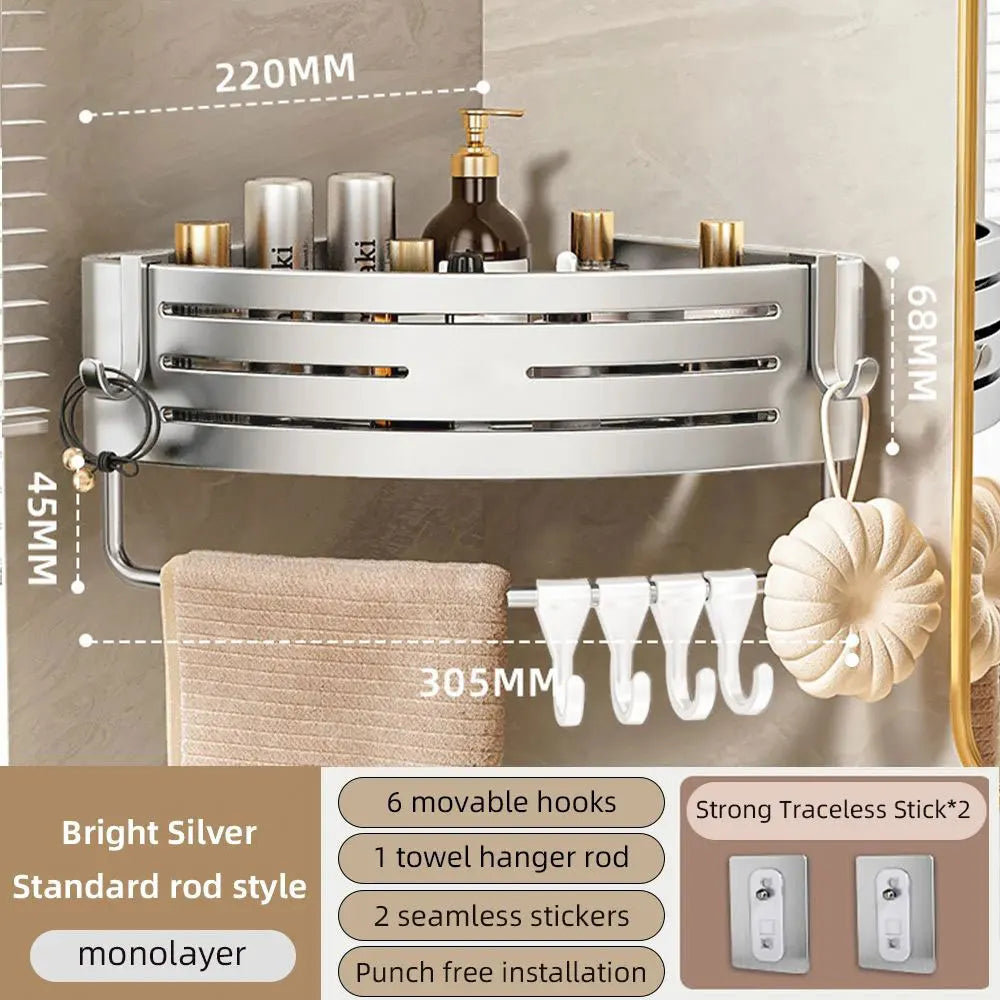 Bathroom Corner Shelf with Plastic Hook Towel Bar