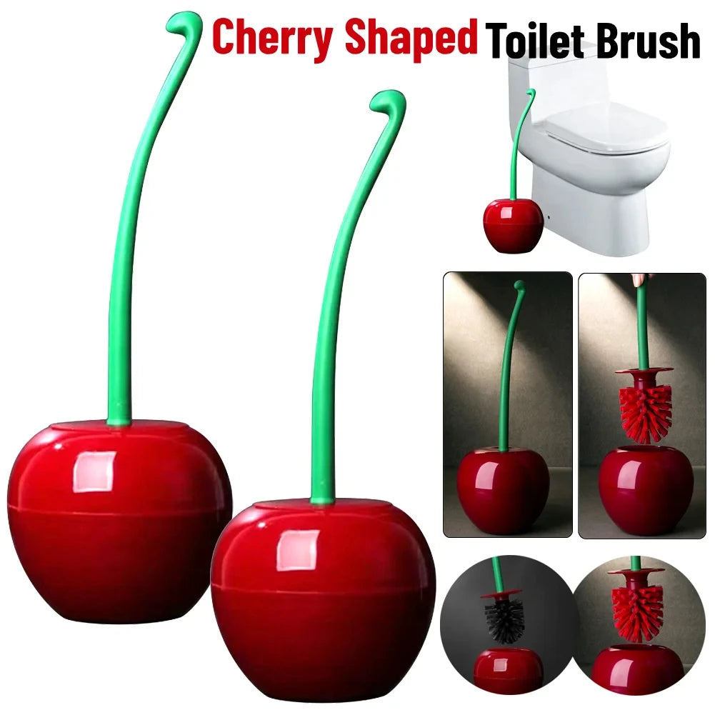 1pc Lovely Cherry Shape Lavatory Toilet Brush Red Toilet Brush Creative  Holder Set Toilet Holder Bathroom Accessories