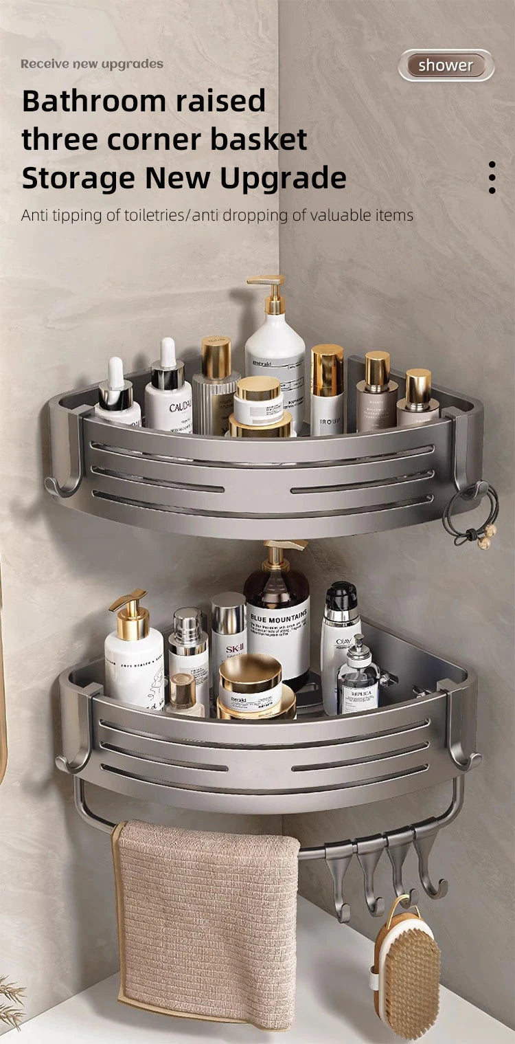Bathroom Corner Shelf with Plastic Hook Towel Bar