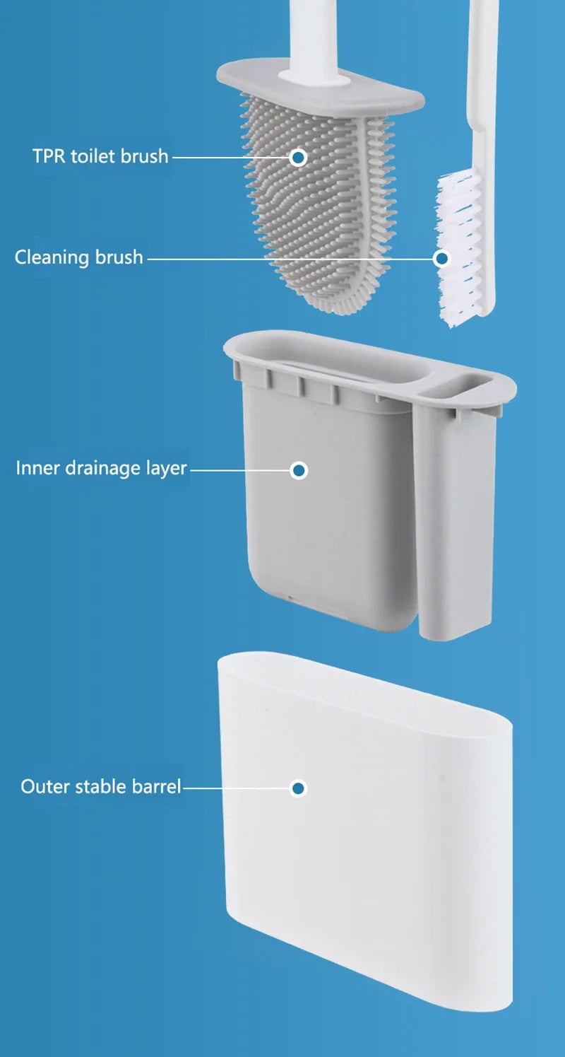 Wall Hanging Toilet Cleaning WC Brush Holder Long Handled Silicone Water Proof Quick Drying Soft Bristles Bathroom Accessories